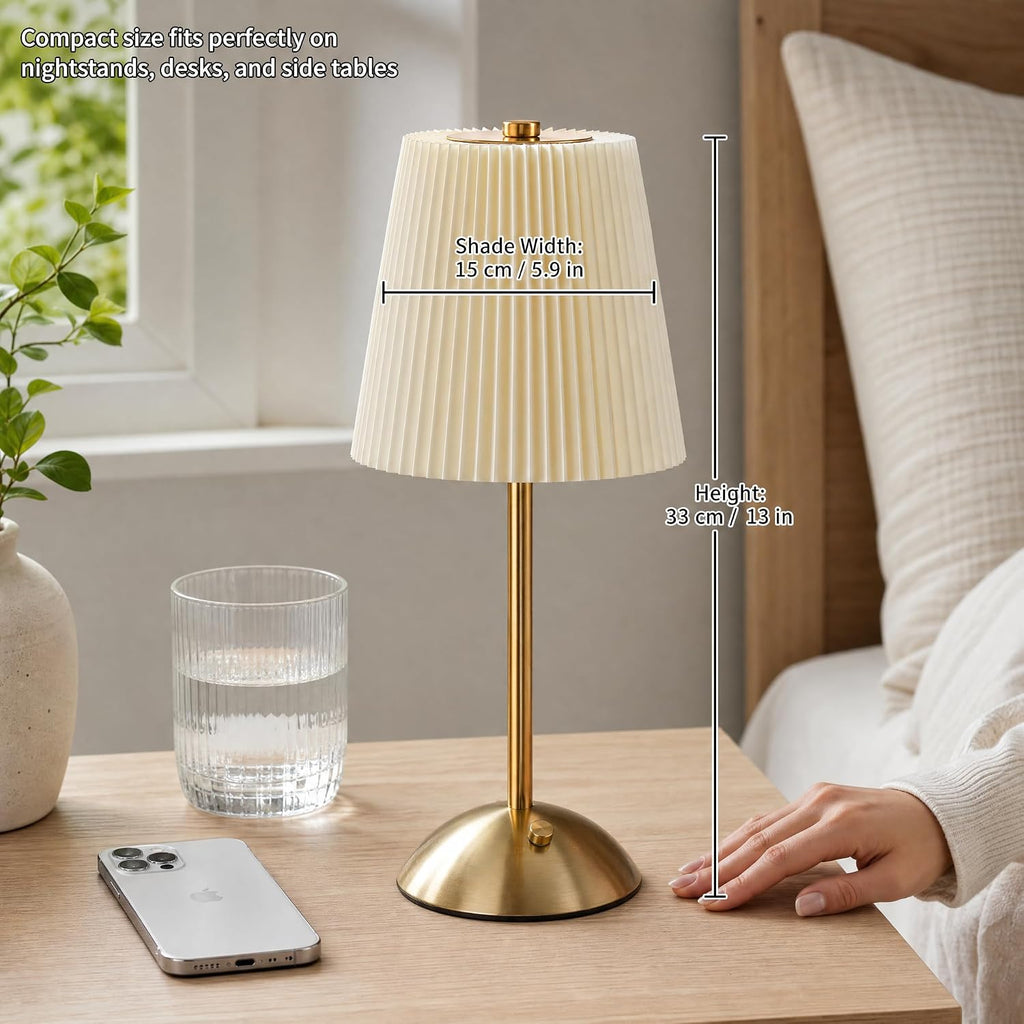 Cordless Rechargeable Table Lamp, 3-Color Touch Light, Antique Brass, Gift