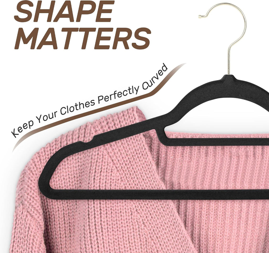 Velvet Hangers 30 Pack with Gold Hooks, Non-Slip Felt Clothes Hangers Black