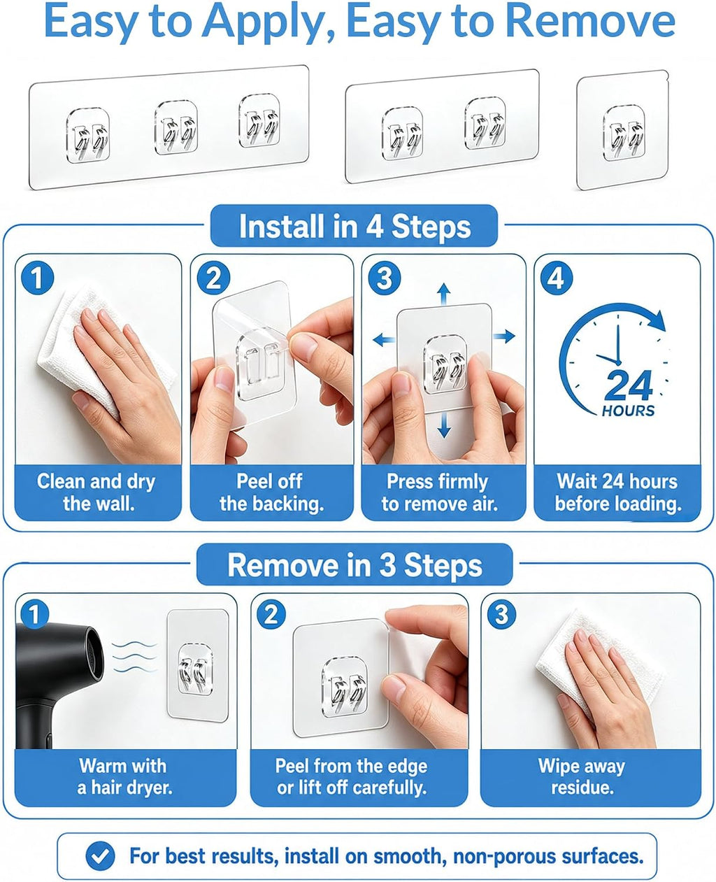 COOLMI Shower Caddy Adhesive Replacement, 14 Pack Mixed Hook Set