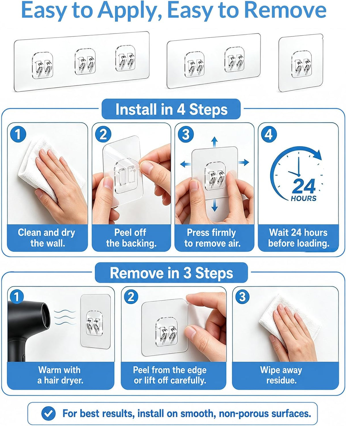 COOLMI Shower Caddy Adhesive Replacement, 14 Pack Mixed Hook Set