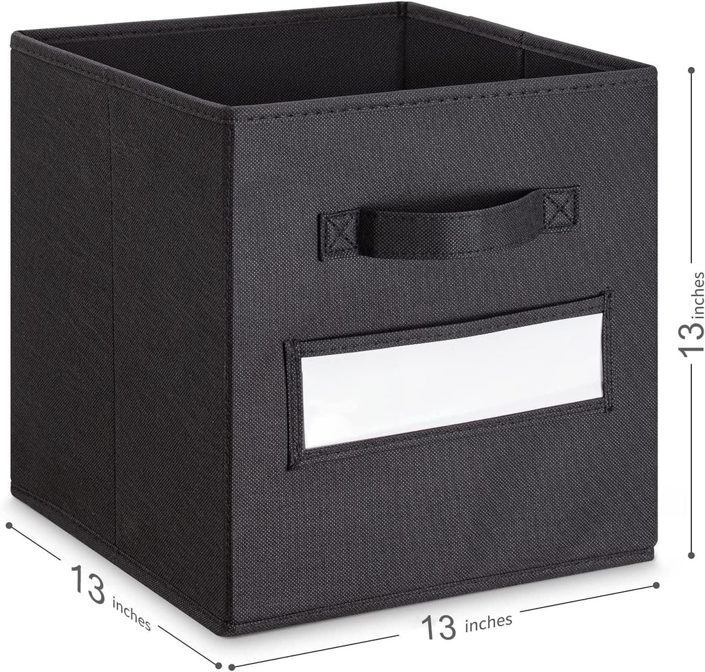 13x13x13 storage cube bins(Set of 8) Fabric storage cubes with 8 Labels Window Cards & a Pen,storage cubes 13x13,storage bin,Collapsible 13 inch cube storage bins,Cubby Organizer Boxes,Black
