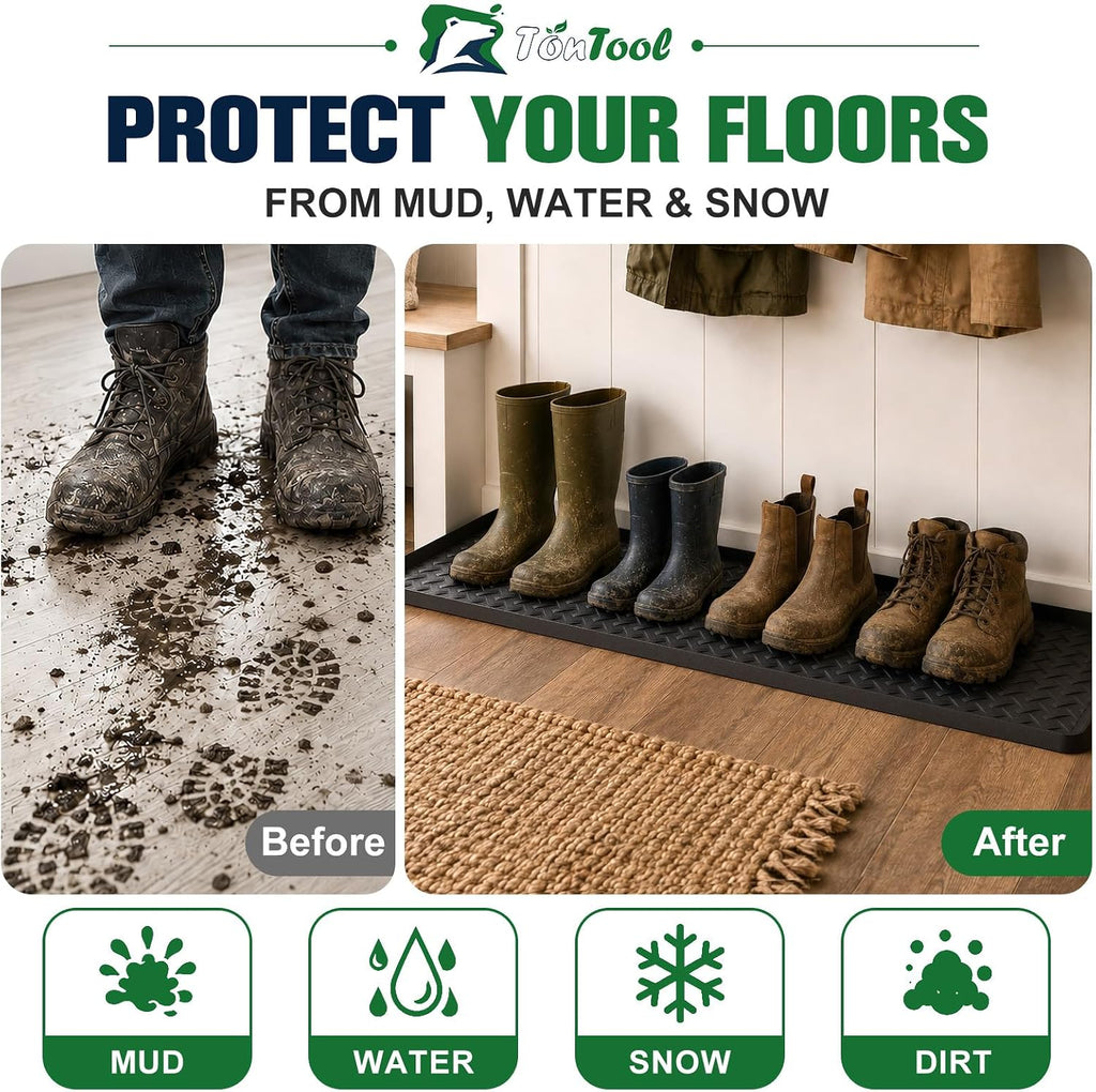 Extra Large Boot Trays - Heavy-Duty Rubber Mat with Raised Edges, Waterproof Shoe Mat Tray for Indoor & Outdoor, Multi-Purpose Catch-All Trays/Floor Protector, 47.25" x 15.75"