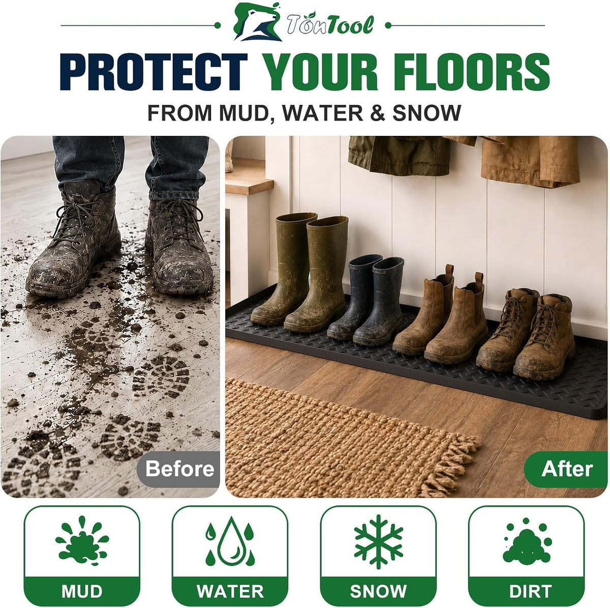Extra Large Boot Trays - Heavy-Duty Rubber Mat with Raised Edges, Waterproof Shoe Mat Tray for Indoor & Outdoor, Multi-Purpose Catch-All Trays/Floor Protector, 47.25" x 15.75"