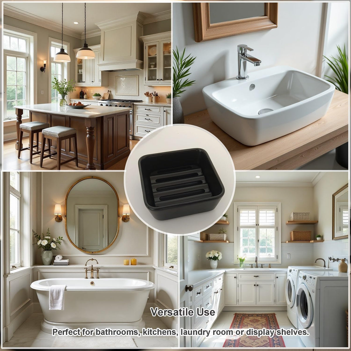 Square Soap Case Ceramic Soap Tray Fit Dr. Squatch Natural Bar Durable Soap Holder for Shower Home Bathroom Soap Dishes Daily Use Sink Bathtub (Black)