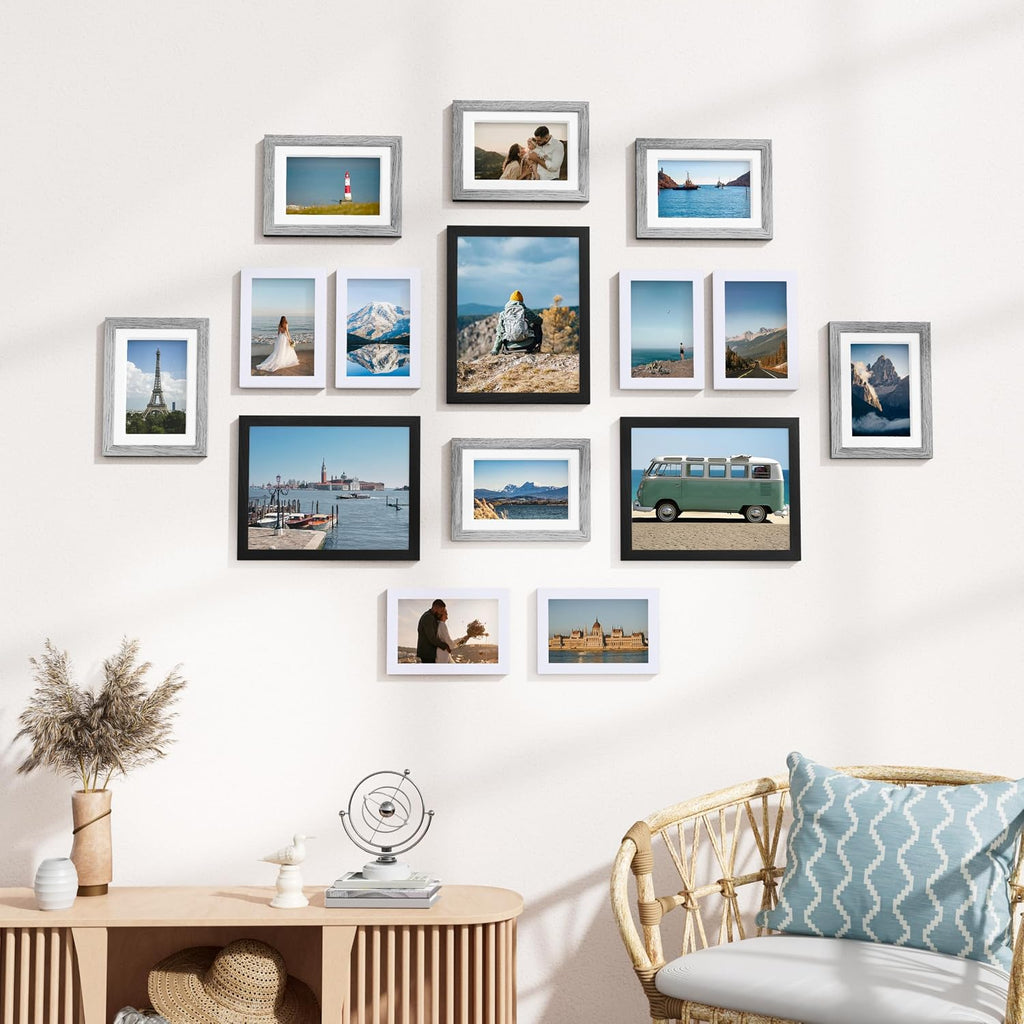 Vittanly 15 Pack Gallery Wall Frame Set, Black, Grey, White