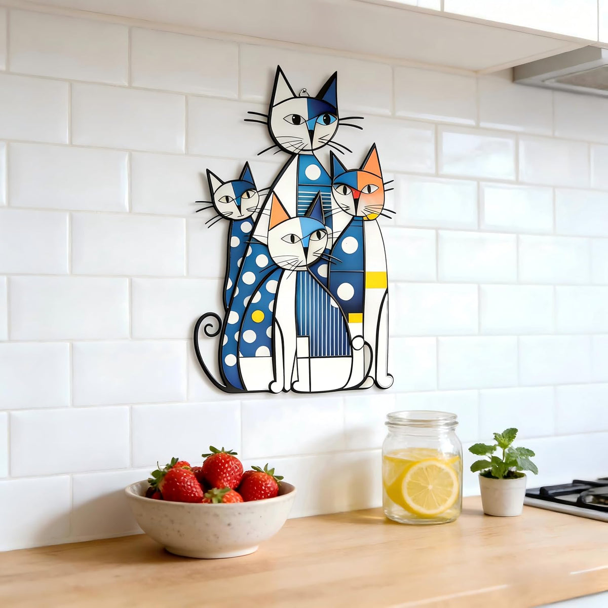 USJOK Metal Cat Wall Art 16" Modern Abstract Geometric Cat Wall Sculpture