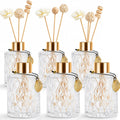 Glass Reed Diffusers Bottles for Home, Diffuser Bottles with Reed Diffuser Sticks Set, Vintage Embossed Apothecary Style Flower Bud Vases with Cork Lids, Set of 6