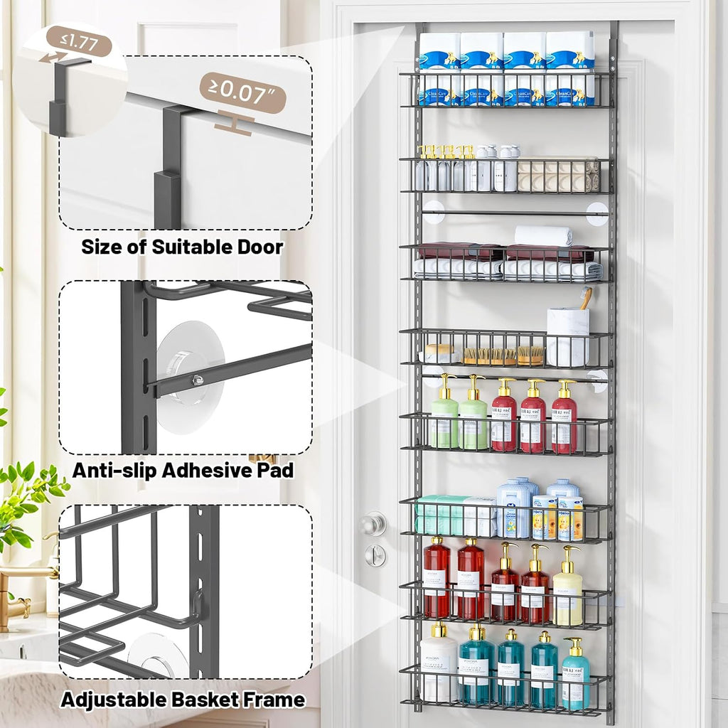 ElegantArray 8-Tier Pantry Door Organizer, Hanging Storage Basket Deep Gray