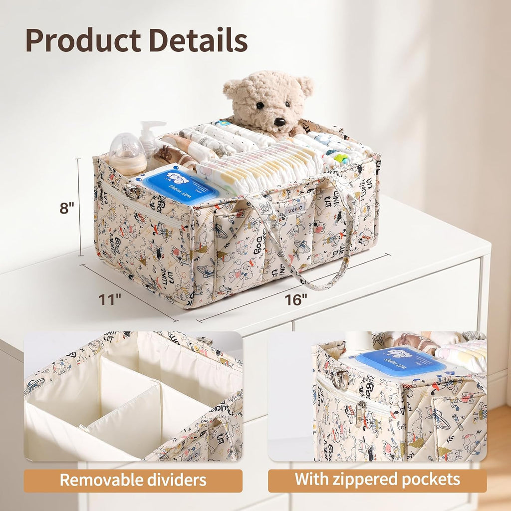 Colorful Cute Cartoon Animal Prints Baby Diaper Caddy Organizer, Large Storage Basket for Newborn Essentials Baby Shower Gifts