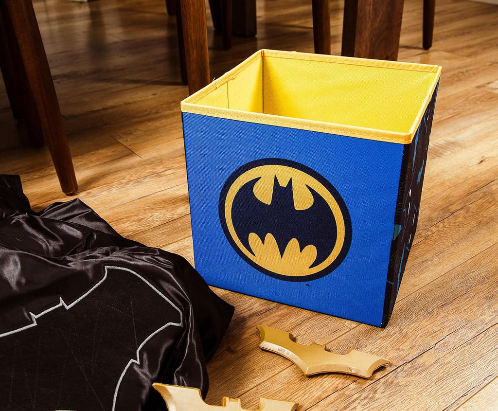 Ukonic DC Comics Batman Logo 11-Inch Storage Bin Cube Organizer | Fabric Basket Container, Cubby Cube Closet Organizer | Comic Book Superhero Toys, Gifts And Collectibles