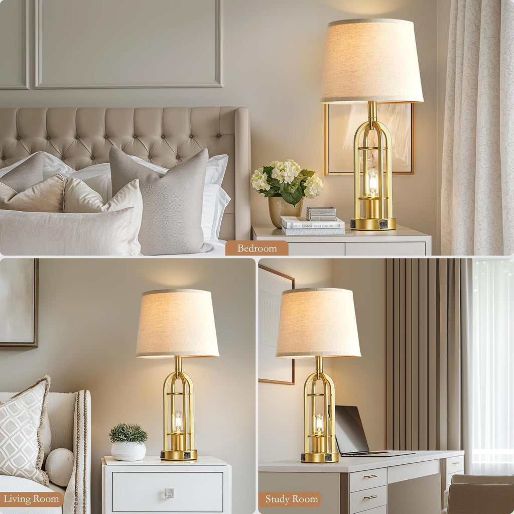 SRJJA 24" Modern Table Lamps for Living Room Bedroom Set of 2, USB A+C