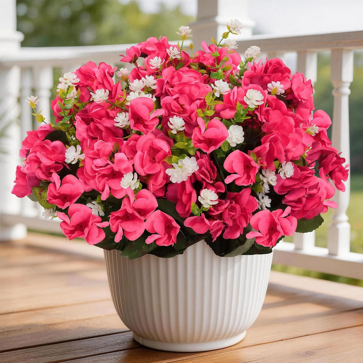 Olatay 12 Bundles Mixed Color Artificial Flowers for Outdoor, Artificial Geraniums Flowers for Outdoor, UV-Resistant Fake Geraniums for Porch, Balcony, Garden, Indoor Decoration (Rose Red)