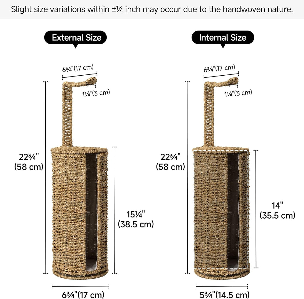 StorageWorks Wicker Freestanding Toilet Paper Holder Stand with Storage