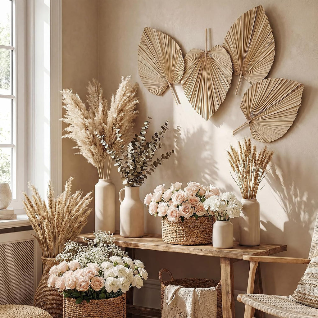 Novabright 24 Pcs Dried Palm Leaves Artificial 15.7" Large Boho Trimmed Spear Tropical Palm Leaves Fans for Boho Wedding Decor Hawaiian Luau Party Kitchen Farmhouse Table Flowers Arrangements