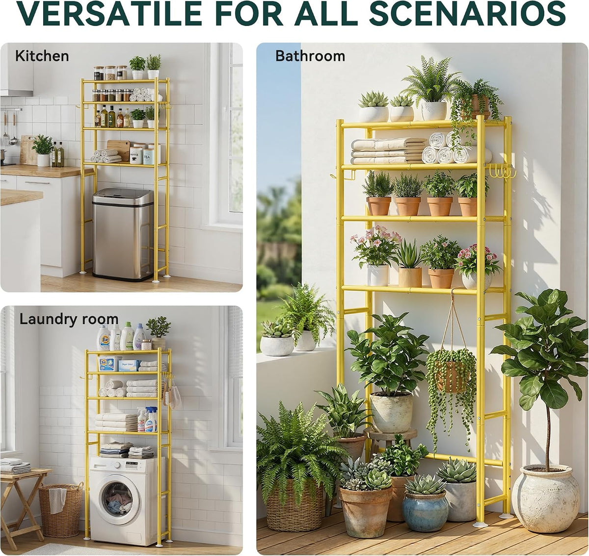 GloTika 4-Tier Over The Toilet Storage Shelves, Gold