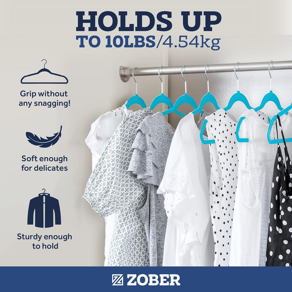 Zober Turquoise Velvet Hangers 50 Pack, Slim Non Slip Clothes Hangers