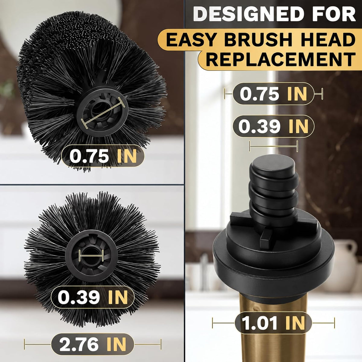 Toilet Bowl Brush and Holder Set, 15.7 in Matte Gold Stainless Steel