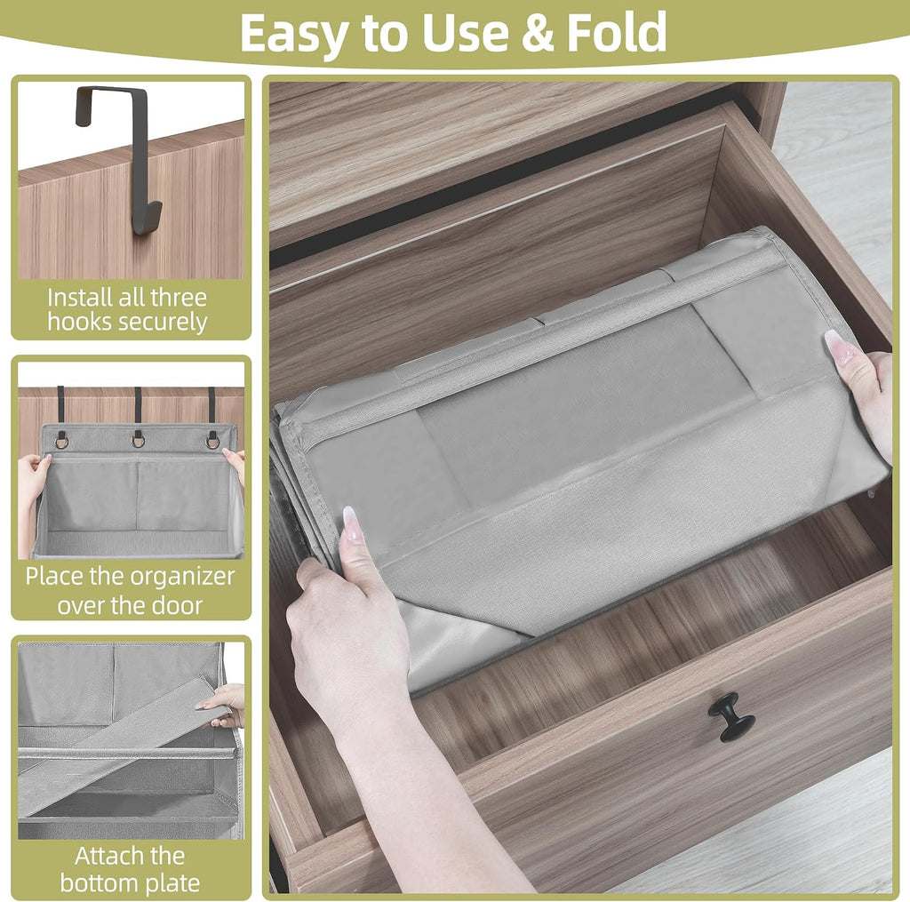 Over Door Organizer with 6 Extra Large Pockets and 12 Side Pockets, Large Capacity Hanging Storage Organizer with Clear Window for Shoes, Diapers, Grey, 6 Layers, 2-Pack