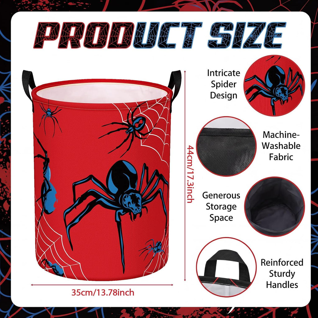 2 Pcs Spider Web Laundry Hamper Basket Large 17.3 x 13.8 Inch Round Collapsible Toy Storage Organizer Basket Bin with Waterproof Layer for Closet Bedroom Playroom Nursery Toy Dirty Cloth