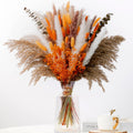 120Pcs 17" Orange Dried Pampas Grass Bouquet, Boho Floral Home Decor