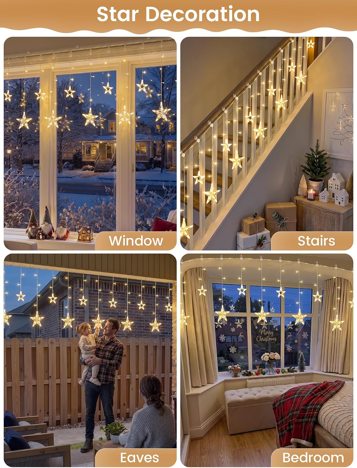 Star Icicle Lights,126 LED Christmas Curtain Lights,8.2FT