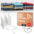 White Wire Shelf Dividers for Closet Organization – 8-Pack – Sturdy and Easy Set-Up Closet Shelf Dividers with Bonus Rose Gold Hanger – 12 inches x 12 inches