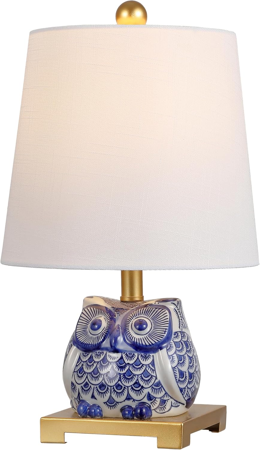 JONATHAN Y Justina Owl Mini Table Lamp 16" Ceramic, Blue/White