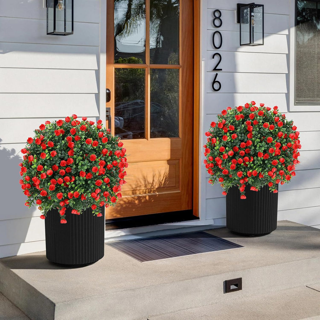 Set of 2 Artificial Red Rose Topiary Ball Tree,25" with Ground Spike