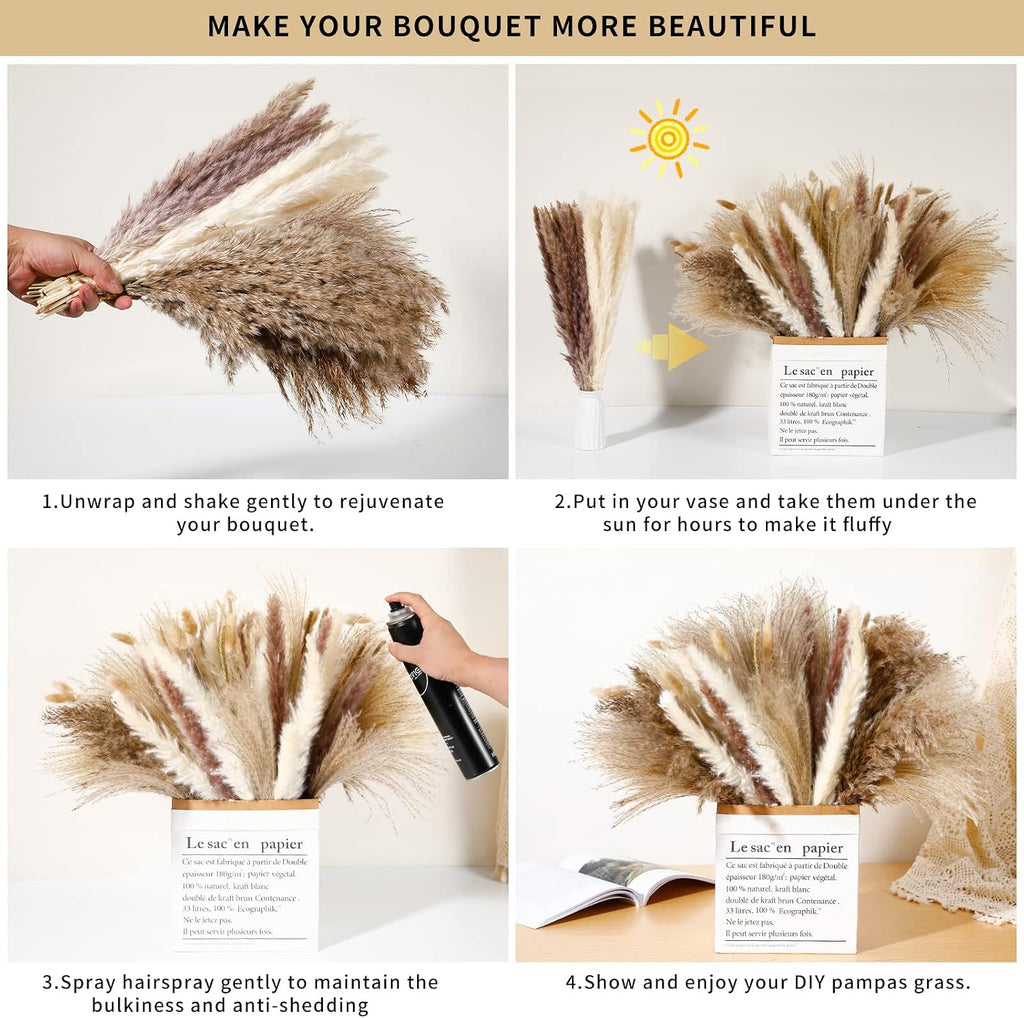 Wertuirk 135Pcs Dried Pampas Grass Boho Home Decor
