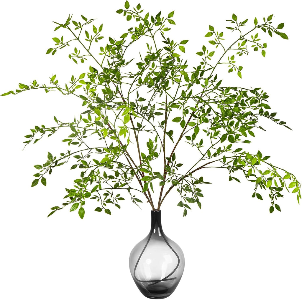 Ttranewsoo Artificial Greenery Stems, 43.3" Nandina Branches Tall Faux Plant Stems for Vase, Greenery Decor Stems Leaves Bunches for Shop Garden Office Home Décor(Green,2Pcs)