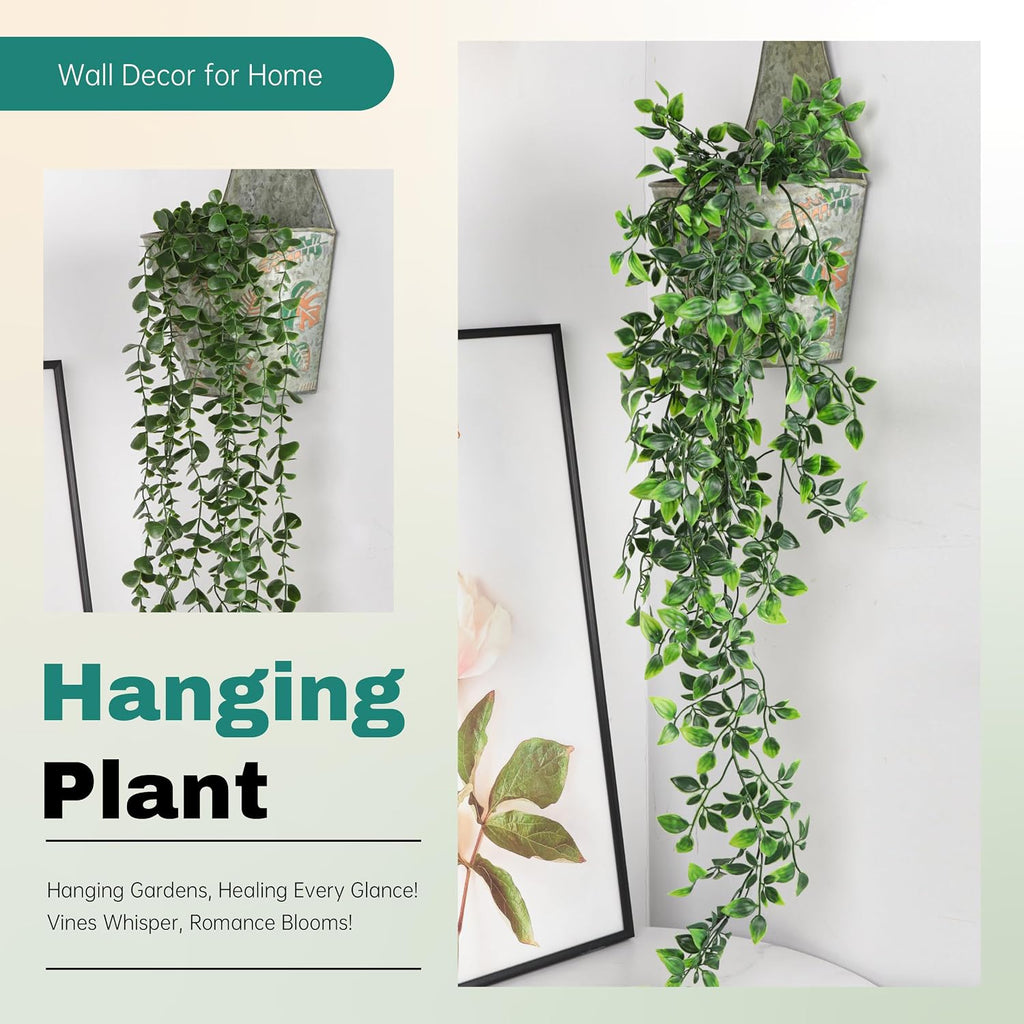Der Rose 2Pcs Fake Hanging Plants Artificial in Black Pots for Office Decor