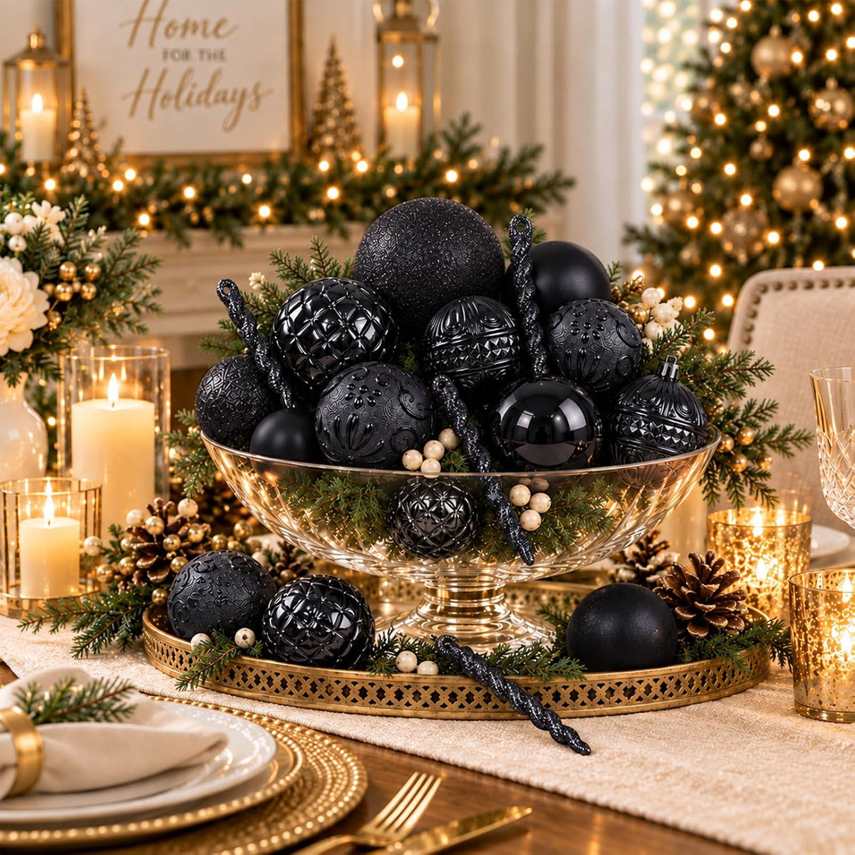 47pcs Black Christmas Ornaments Set Christmas Tree Decorations