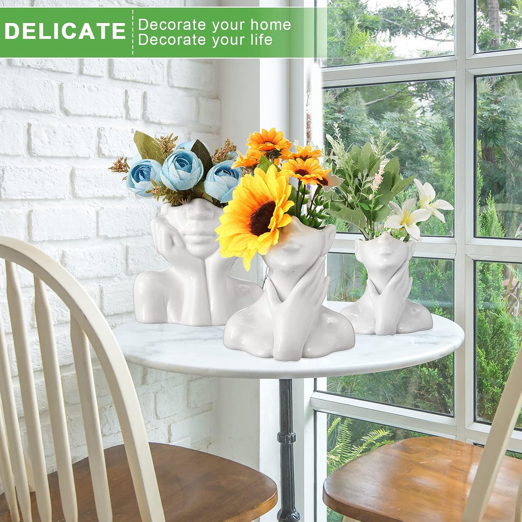 Sieral 3 Pcs Ceramic Face Vase Female Form Body Flower Vase, Large, White