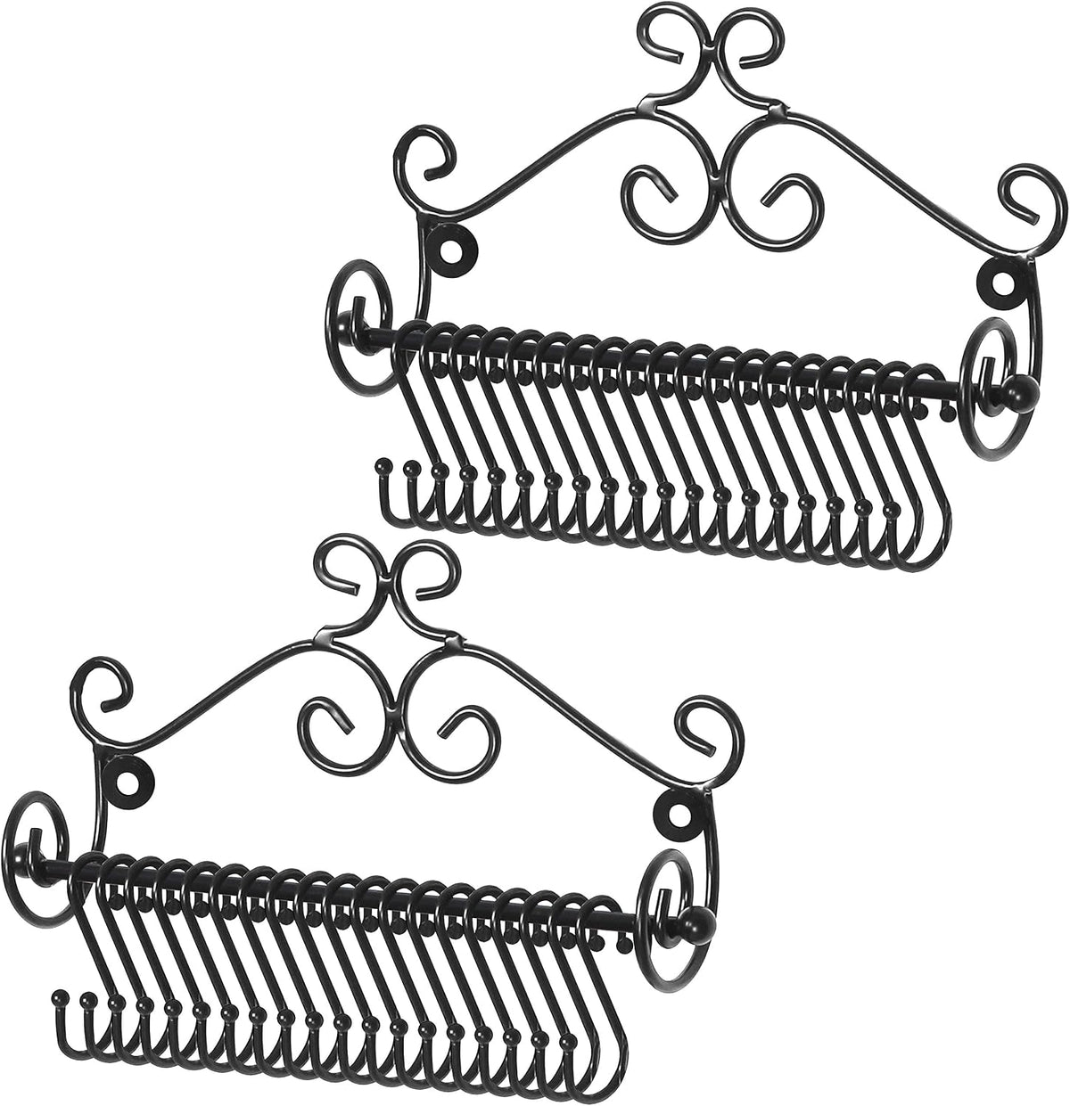 MyGift Set of 2 Wall Mount Necklace Holder Black Metal Jewelry Rack