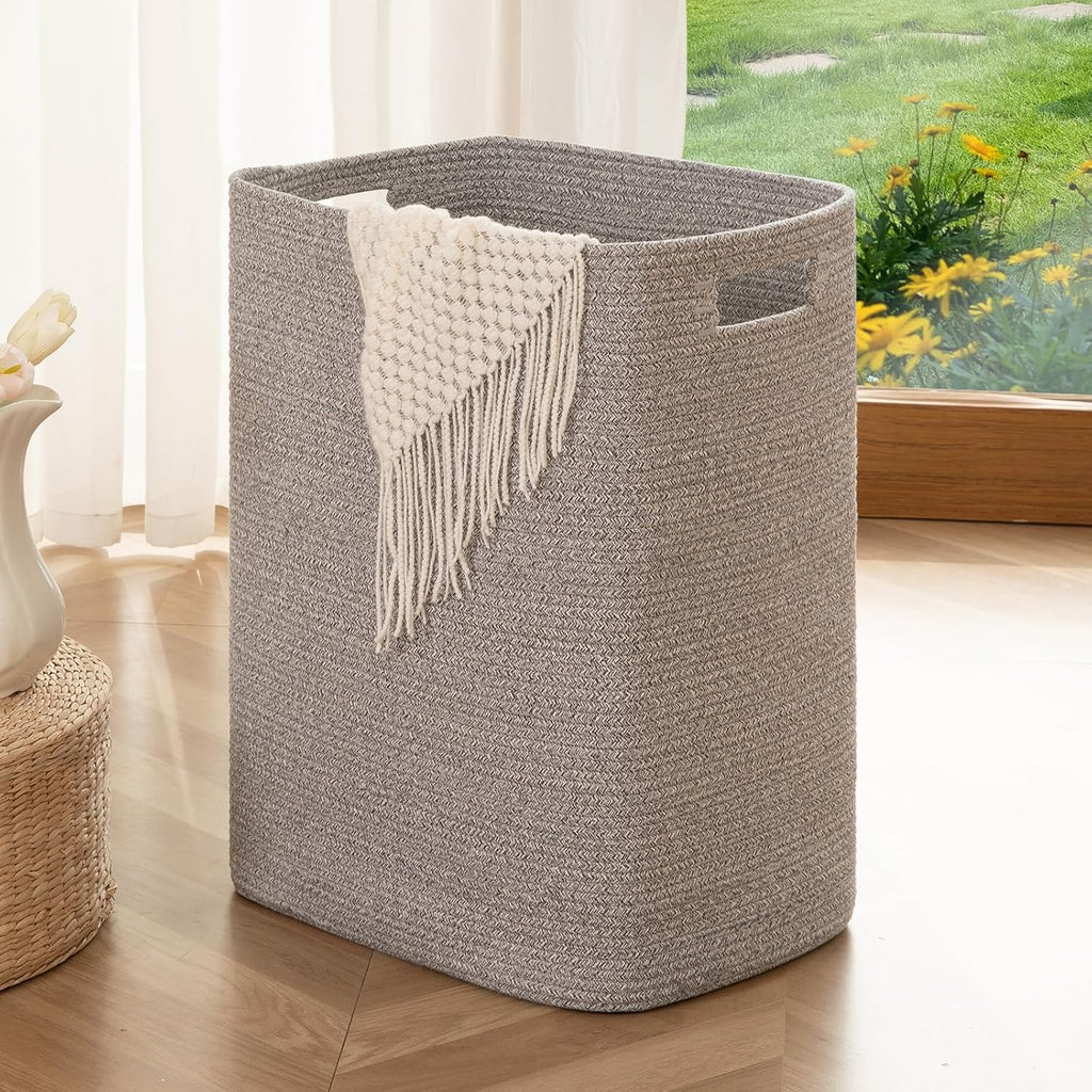 OIAHOMY Laundry Hamper Laundry Basket Rectangle Cotton Storage Basket Grey