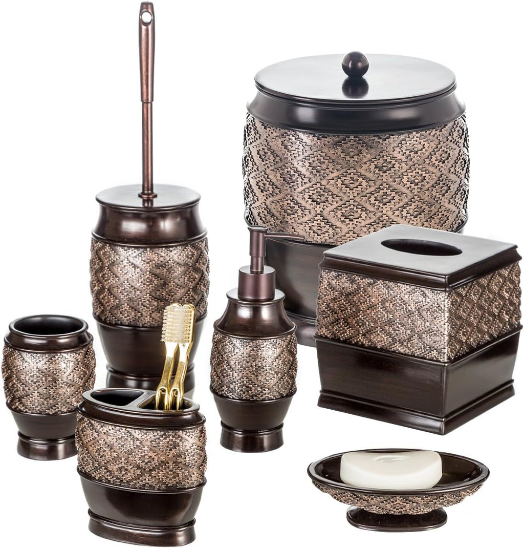 Creative Scents Dublin Brown Small Bathroom Trash Can with Lid - 1.3 Gal / 4.8L Decorative Oval Waste Basket - Durable Resin Garbage Can for Bathroom, Bedroom, Office Decor - Mini Wastebasket Bin