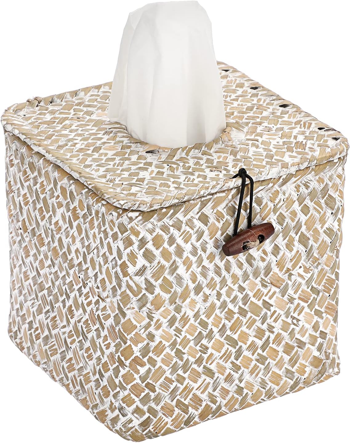 Sumnacon Tissue Box Cover Square Seagrass Woven Tissue Box Holder with Lid