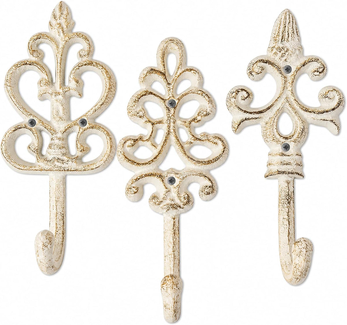 Comfify Rustic White Cast Iron Wall Hooks Set of 3 – Farmhouse Coat Hooks