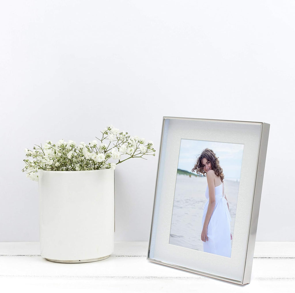7x9 Silver Shadow Box Metal Picture Frame with 5x7 Photo Mat