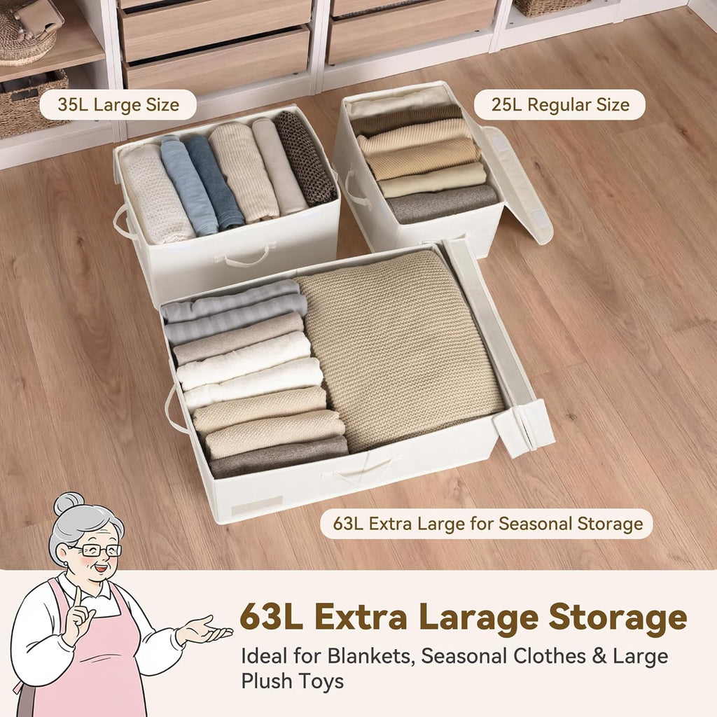GRANNY SAYS Extra Large Storage Bins with Lids, Closet Bins, Beige