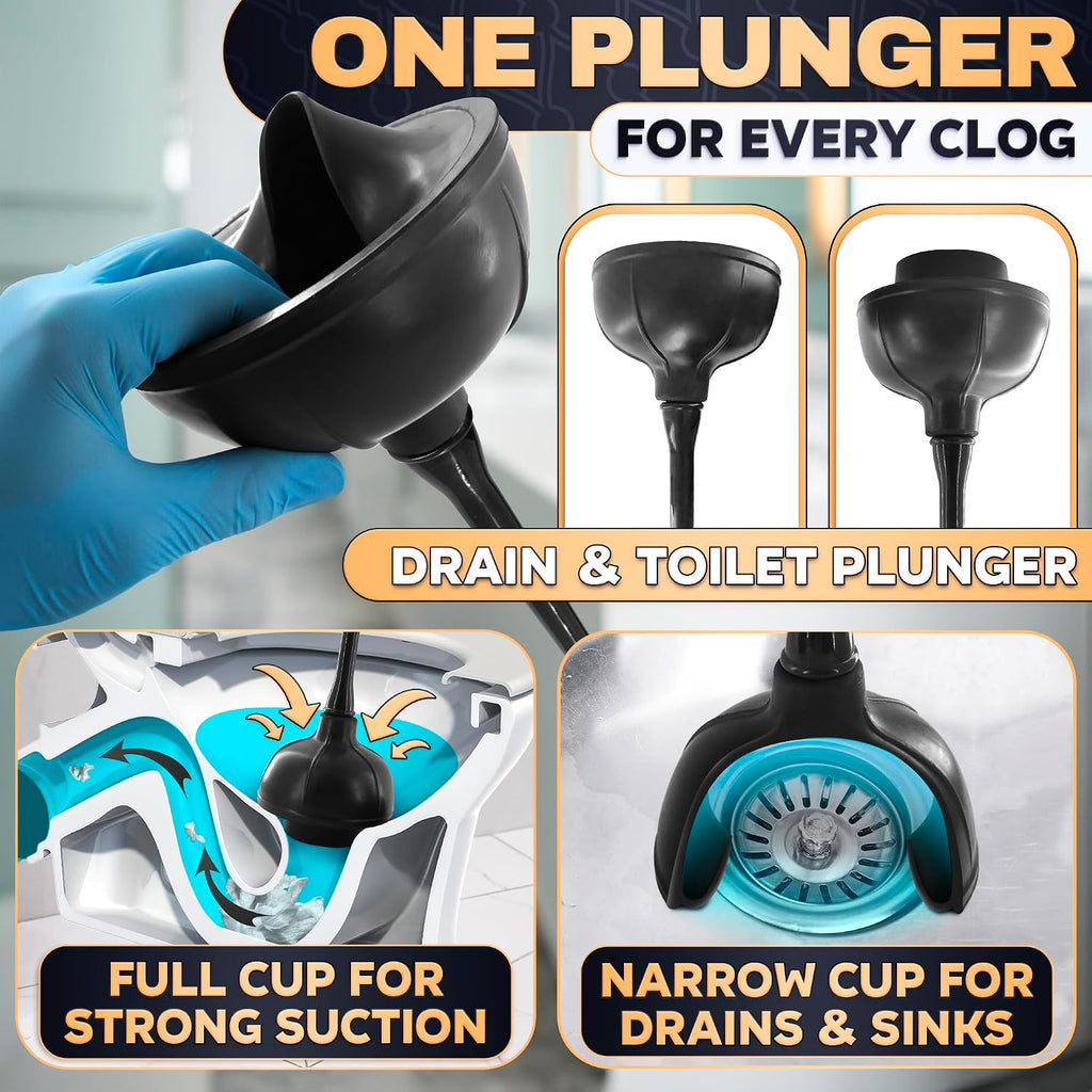 Black Toilet Brush and Plunger Set with Holder, 15.2 Inch (Black)