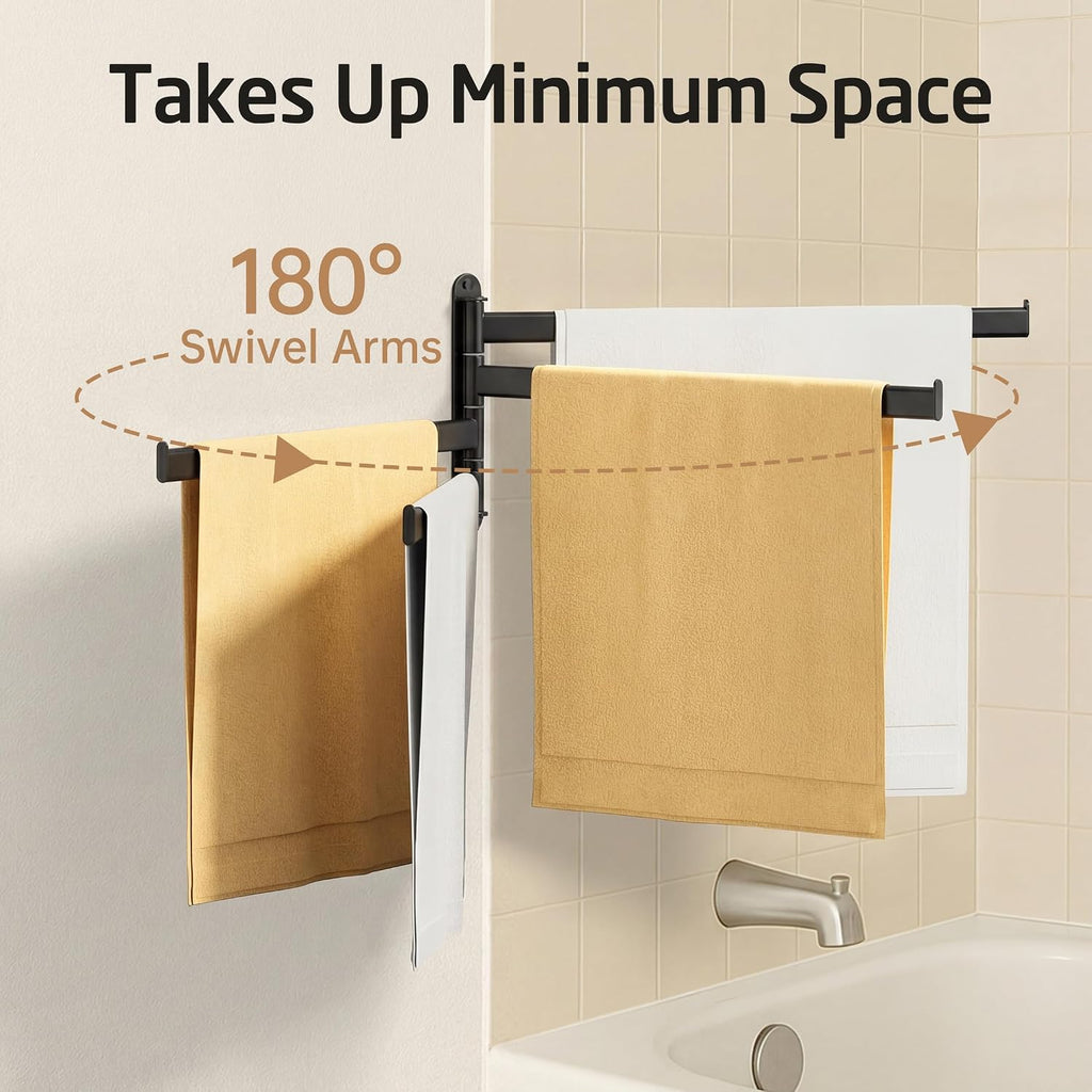 KES Swivel Towel Rack 4-Arm, 19.5" Extra Long Swivel Out Towel Bar