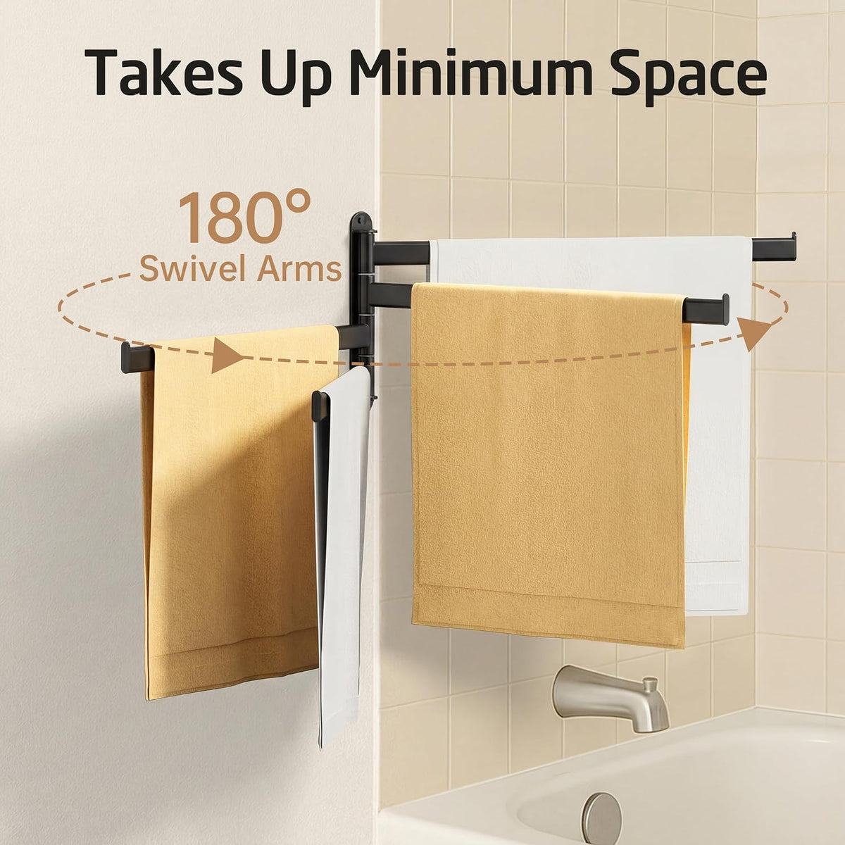 KES Swivel Towel Rack 4-Arm, 19.5" Extra Long Swivel Out Towel Bar