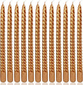 10 Inch Bronze Spiral Taper Candles Set for Holiday Decor, 12 Pack Unscented Twisted Candlesticks, Dripelss Thin Tapered Candles for Wedding Dinner Parties Galas Award Ceremonies Religious