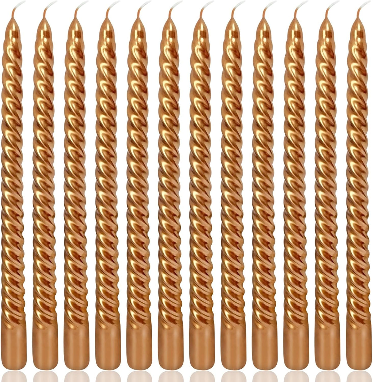 10 Inch Bronze Spiral Taper Candles Set for Holiday Decor, 12 Pack Unscented Twisted Candlesticks, Dripelss Thin Tapered Candles for Wedding Dinner Parties Galas Award Ceremonies Religious