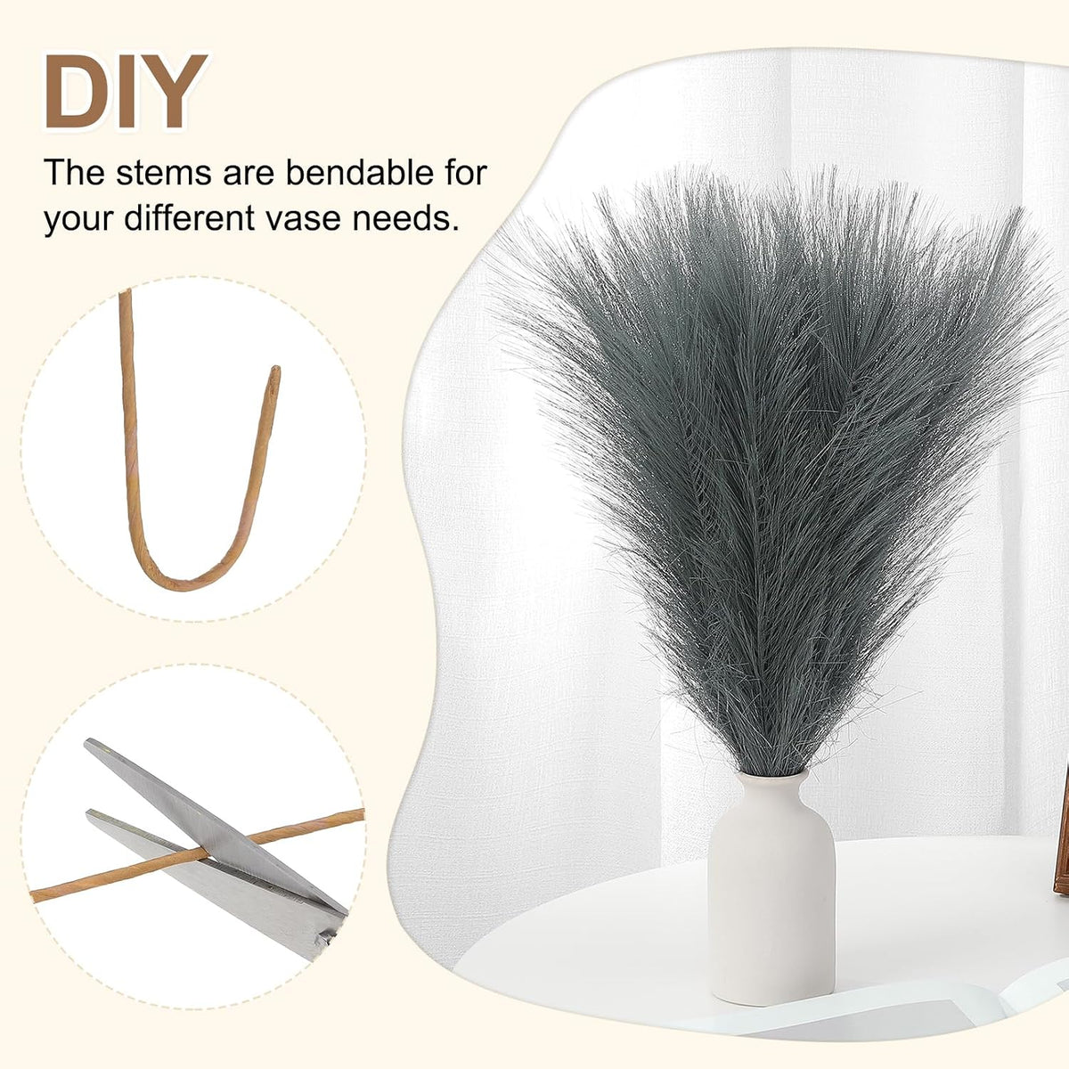 PATIKIL 21.7in Pampas Grass Decor, 30pcs Artificial Pampas Grass Bulk Fluffy Faux Pampas Grass Small Dried, Gray