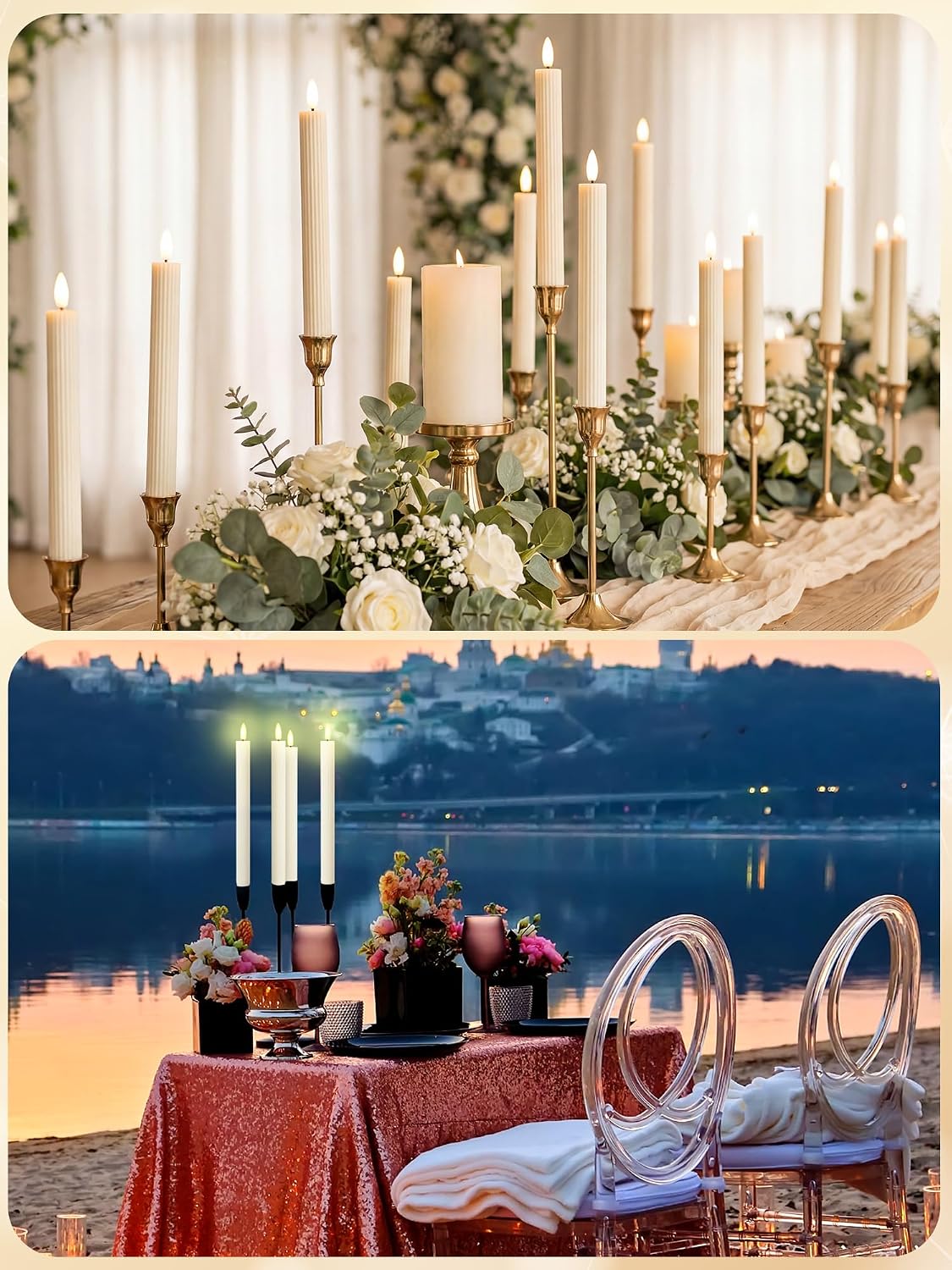 30 Pcs 10 Inch Flameless Taper Candles LED Candles Bulk,Elegant Style,Ivory