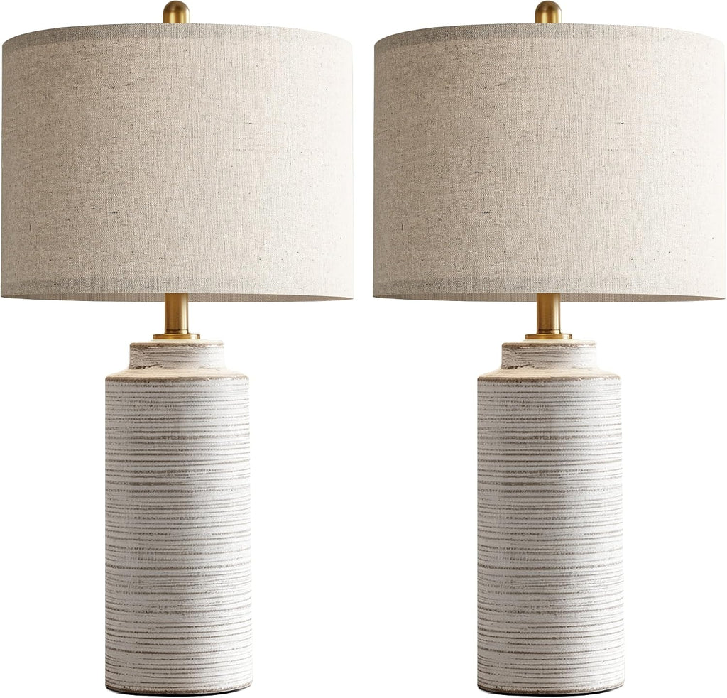 PARTPHONER 27" Vintage Ceramic Table Lamp Set of 2, Farmhouse Bedside Lamps with Ribbed Textured Finish, Rustic Nightstand Lamps for Living Room Bedroom End Tables Home Decor