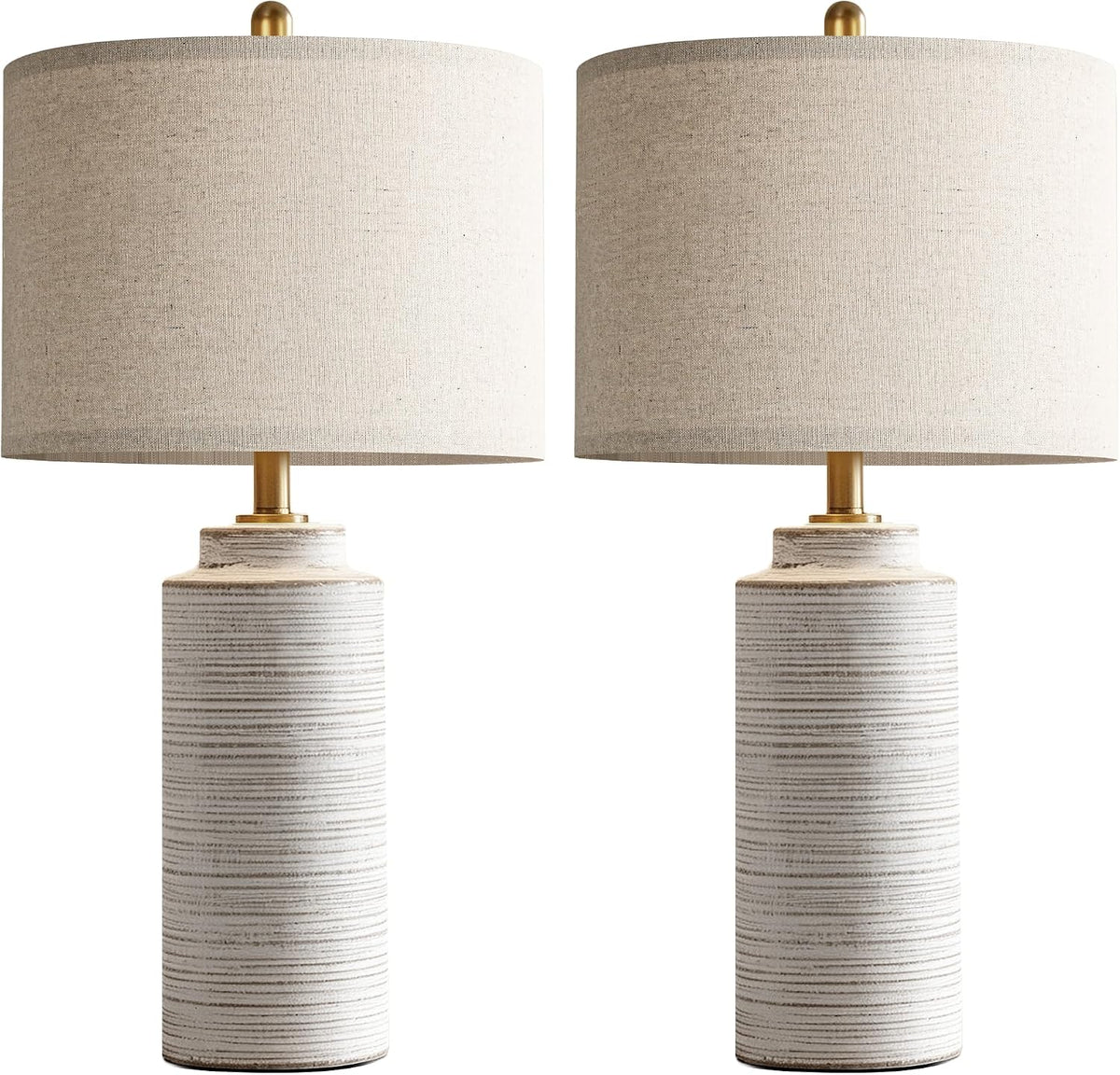 PARTPHONER 27" Vintage Ceramic Table Lamp Set of 2, Farmhouse Bedside Lamps with Ribbed Textured Finish, Rustic Nightstand Lamps for Living Room Bedroom End Tables Home Decor