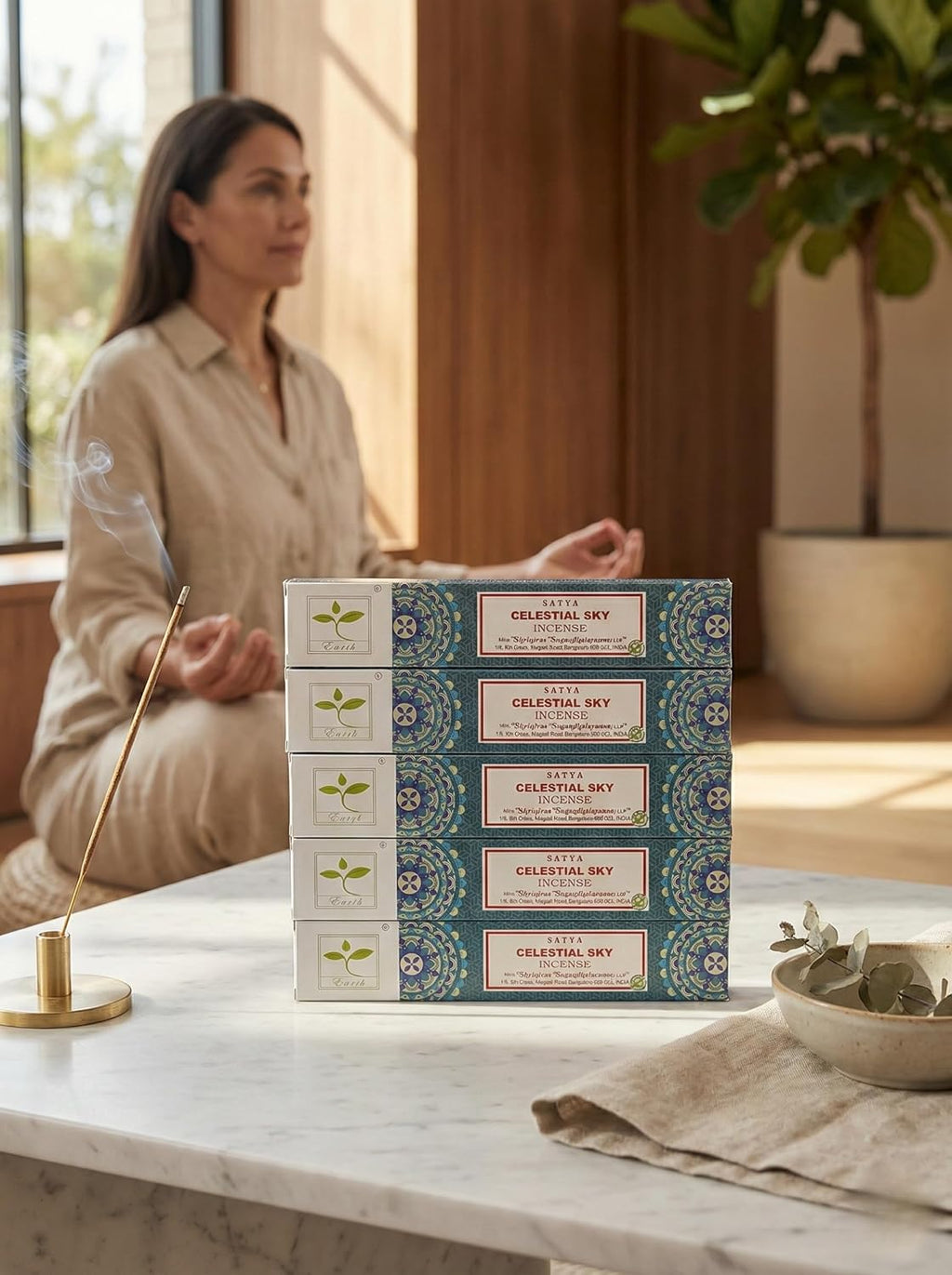 Earth Satya Celestial Sky Perfumed Incense Sticks 15g (Pack of 6) Hand Rolled Natural Incense for Meditation Relaxation and Home Fragrance
